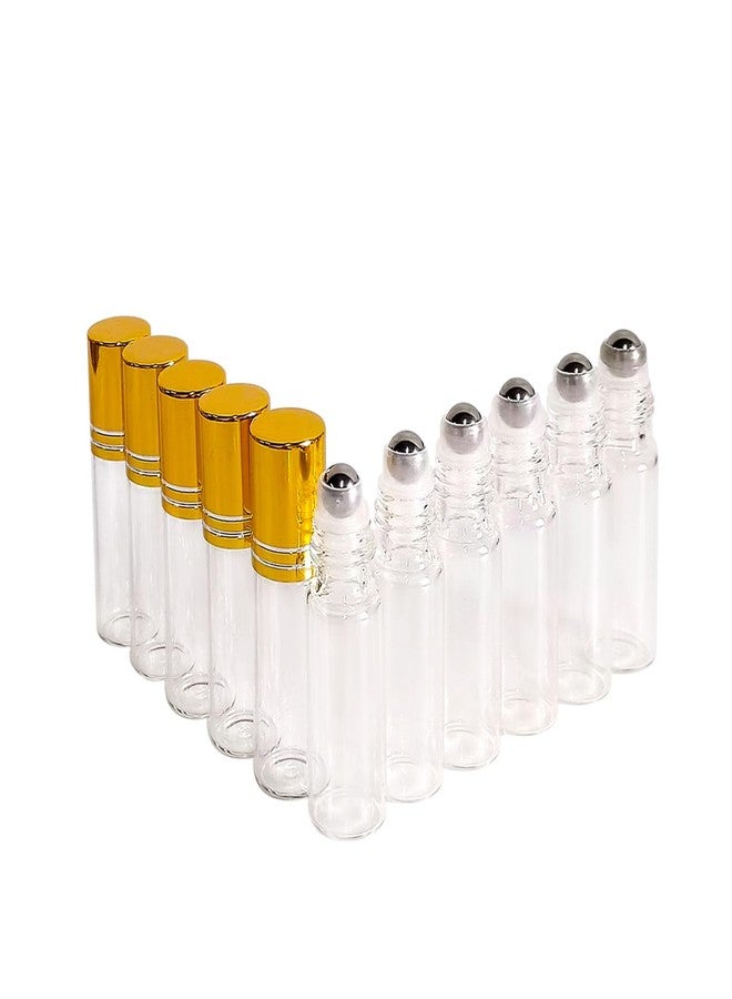 PYAWI 50 PCS 5ml Clear Glass Essential Oil Roller Bottles with Stainless Steel Roller Ball,Gold Caps,for Travel Perfume-2 Funnels, 2 Dropper, 1 Opener (5ml) - Image 2